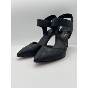 Black Franco Sarto Pointed Toe Ankle Strap High Heel Pumps Professional Textured
